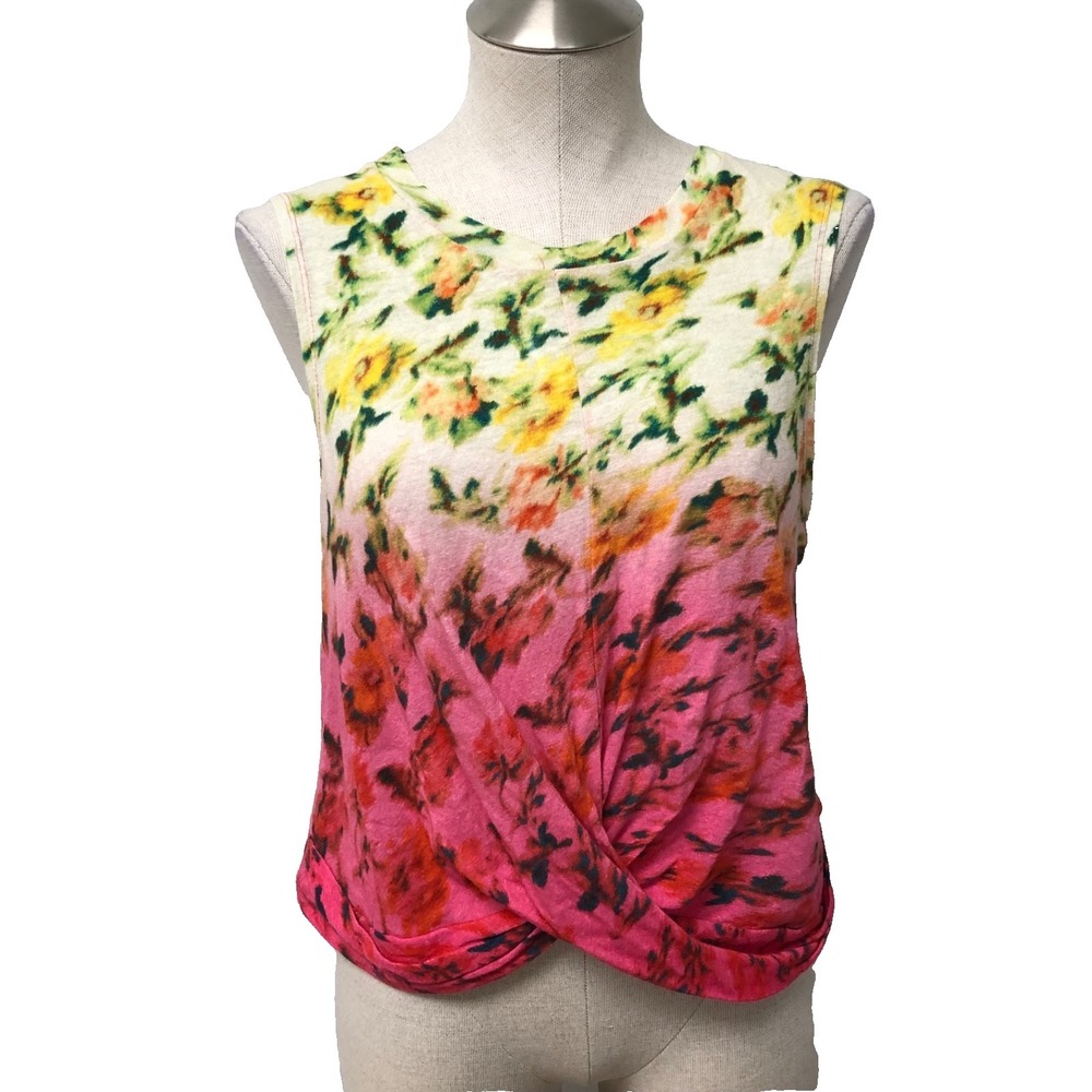 Deletta Anthropologie Adaenia Cropped Tank Top Womens XS Floral Twist Front